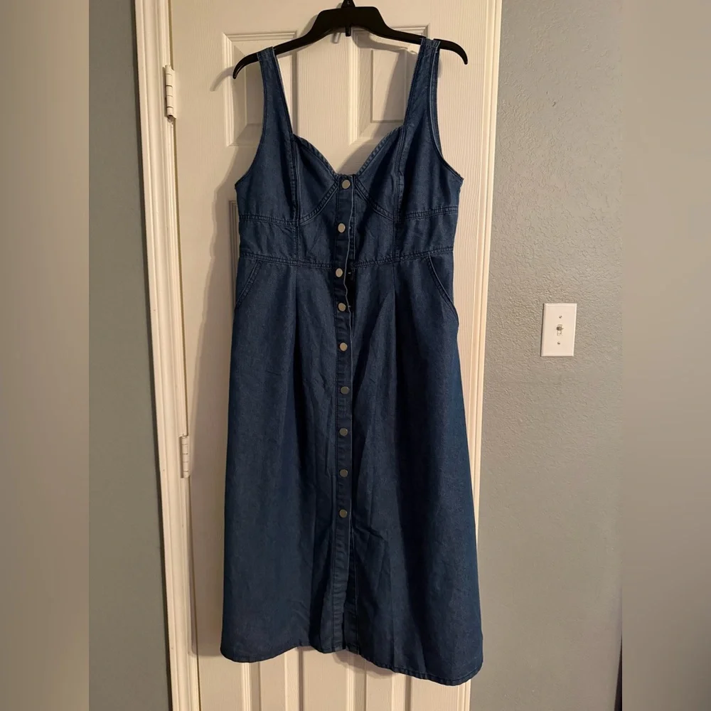 Denim Blue Button-Down Dress - Picture 2 of 14